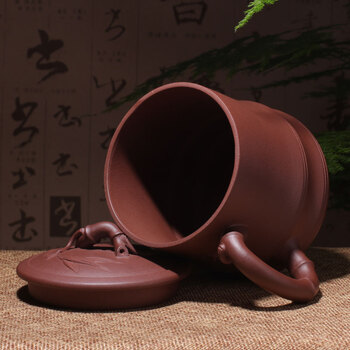 
                                        茗臣尚品 宜兴紫砂杯茶具 圆竹杯  全手工茶杯500毫升 清水泥                