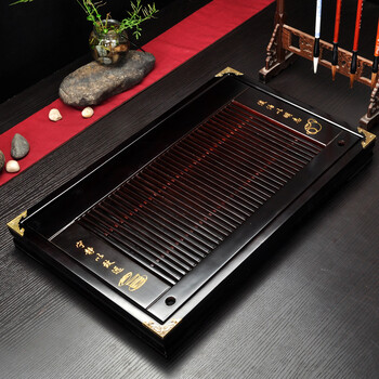 
                                        友荣 茶具茶盘 紫砂功夫茶具 青花冰裂白瓷茶具 茶具套装茶台茶托 实木茶盘 10宁静致远茶盘全黑紫砂茶具套装                