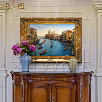 凤之舞油画酒店办公室别墅客厅壁画欧式手绘威尼斯风景油画八面来客装饰画框 欧式框7 75x65