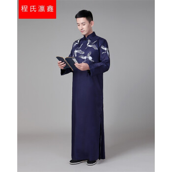 新款相声服五四民族长衫男大褂不反光长袍表演出服青年学生装印花sn