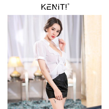 keniti激情套装性感包臀短裙ol秘书制服sm夜店骚装情趣v领诱惑 黑白 s