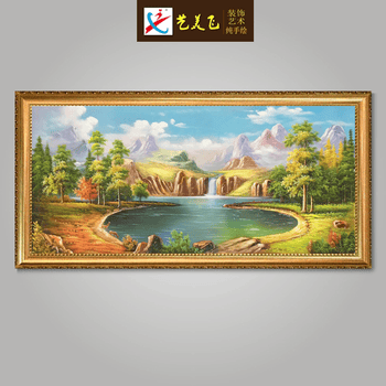 桂林山水风景漓江风水聚宝盆油画手绘客厅装饰中欧式酒店大厅挂画sn