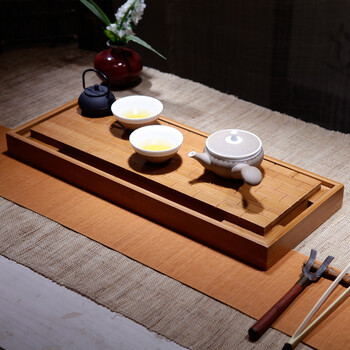 踞虎堂茗江山节节高 储水 茶盘 竹 茶海茶盘实木茶具茶道 节节高茶盘长方形