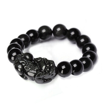 YYUE 天然水晶貔貅男士手链 4A级男女款黑曜