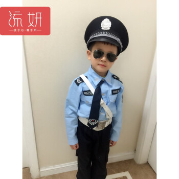 小警察男长衬衣长裤帽子领带腰带 配套玩具六件 140cm