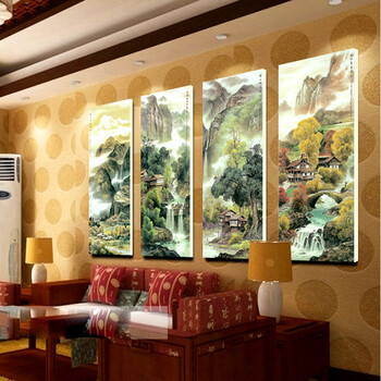 
                                        国画山水画春夏秋冬现代新中式客厅无框画沙发装饰画电视背景墙壁挂画书房无框画办公室四联画 0212A 50*100cm一套价格(9mm厚度)                