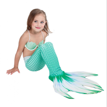 周星驰款儿童美人鱼尾巴服装公主泳衣体比基尼服装套装 彩虹绿 150cm