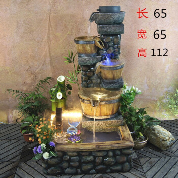 迪胜欧式流水喷泉摆件鱼池招财阳台花园家居饰品创意落地风水摆设景观 87801上座+鱼池