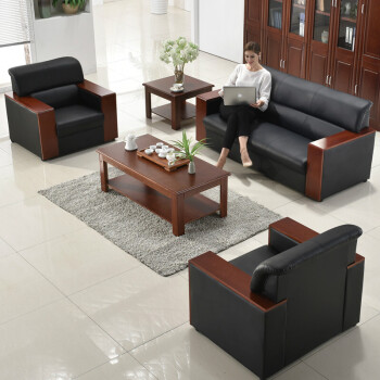 办公沙发小型接待室会客区三人位办公室沙发茶几组合商务 牛皮1 1 3
