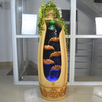 迪胜水喷泉工艺品落地风水轮招财摆件室内加湿器鱼缸盆景辟邪镇宅 中号棕色带雾化器