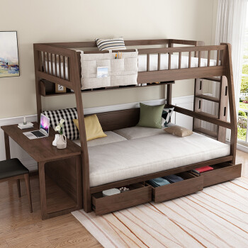 北欧双层床组合小户型床实木框沙发床高低上下床带书桌 高低床 1.