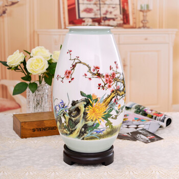 
                                                                                瓷博 陶瓷花瓶客厅书房摆设景德镇瓷器装饰摆件工艺品 梅兰竹菊四君雅聚图 插花瓶                