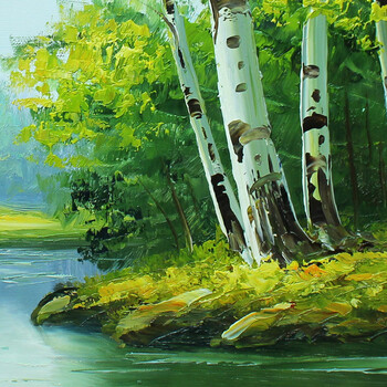 
                                        格丽手绘油画 现代欧式有框画 风景花卉抽象油画 家居客厅墙画餐厅壁画卧室装饰画玄关挂画 白桦林之春 带框58*68cm                