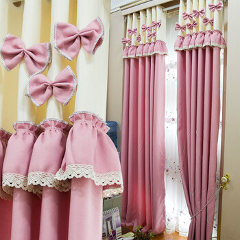 窗帘布蝴蝶结粉色绿色女孩卧室儿童房客厅飘窗成品定制mer0503 粉红色
