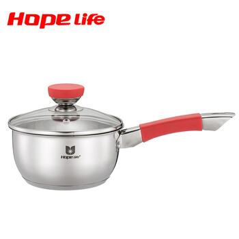 盈信hoplife不锈钢奶锅欧式 煮面锅煮粥锅 红色
