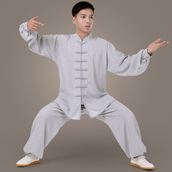 太极服棉麻女春秋季太极拳练功服装男中式夏季亚麻表演晨练武术服