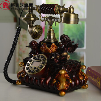 
                                        好心艺欧式仿古电话座机复古 创意家居装饰品摆件时尚家用电话机来电显示D07 丘比特淡金                