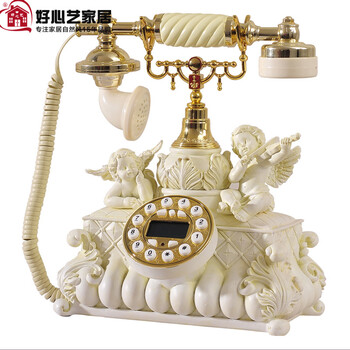 
                                        好心艺欧式仿古电话座机复古 创意家居装饰品摆件时尚家用电话机来电显示D07 丘比特淡金                
