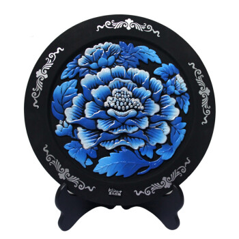 
                                        金乌炭雕（klinart） 富贵芙蓉盘 D345 家居饰品摆件 活性炭除甲醛 蓝色 D345                