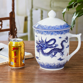 鹏博带盖茶杯景德镇陶瓷杯瓷器杯子 办公杯会议杯 霸王杯礼盒装 霸王杯  飞龙在天