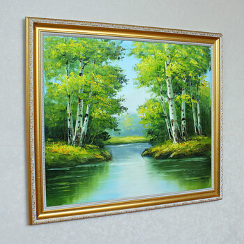 
                                        格丽手绘油画 现代欧式有框画 风景花卉抽象油画 家居客厅墙画餐厅壁画卧室装饰画玄关挂画 白桦林之春 带框58*68cm                