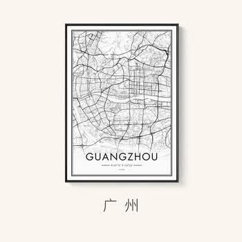 现代简约城市地图黑白线描定制客厅装饰画北欧风格办公室书房挂画