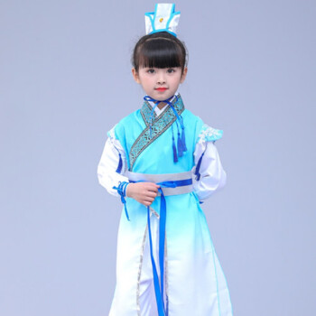 六一儿童演出服汉服男童古装书童女幼儿园小孩表演服装 蓝色男女同款