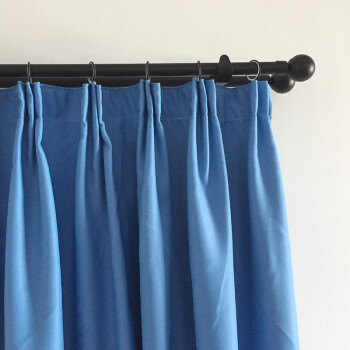 窗帘遮光成品遮阳布色阳台布料挂钩短飘窗卧室简约现代 蓝色 宽3,高2.