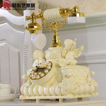 
                                        好心艺欧式仿古电话座机复古 创意家居装饰品摆件时尚家用电话机来电显示D07 丘比特淡金                