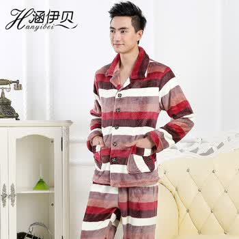 冬季<em>法兰绒男士</em>珊瑚绒<em>睡衣</em>男套装加厚珊瑚绒男