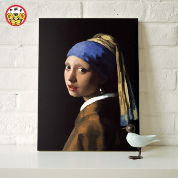 带珍珠耳环的少女 原画6048 50*75厘米 成品喷绘 黑色外框