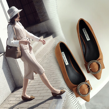 豆豆女鞋单鞋女平底鞋2017秋冬韩版百搭浅口尖头平跟舒适黑色 卡其色