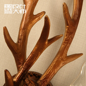 生活设计大师鹿角灯美式复古创意个性酒吧餐厅卧室床头灯双头长鹿角壁灯