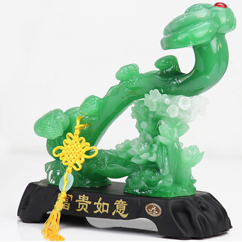 谷风 玉如意摆件 电视柜摆件客厅家居装饰品工艺品摆设品创意时尚现代 客厅风水摆件 乔迁新居 绿色  小号