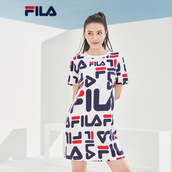 fila(斐乐)2018 高圆圆同款w系女裙春季新款满印女款logo年轻潮范短袖