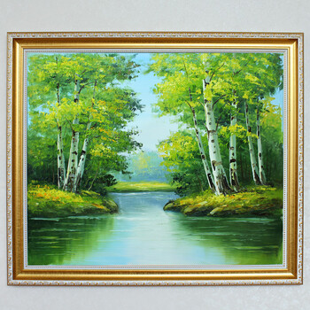 
                                        格丽手绘油画 现代欧式有框画 风景花卉抽象油画 家居客厅墙画餐厅壁画卧室装饰画玄关挂画 白桦林之春 带框58*68cm                