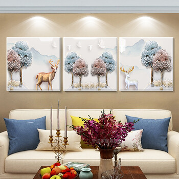 轩棠树 客厅装饰画沙发背景墙挂画卧室餐厅壁画现代简约三联冰晶画