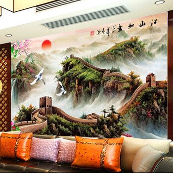 
                                                            十字绣客厅新款万里长城 江山如画大幅山水风景画棉线丝线满绣印花刺绣 3股线绣11CT大版棉线印花尺寸194X125CM                