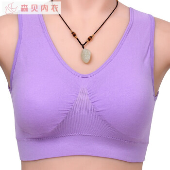 大码中老年人胸罩比舒适瑜伽背心式文胸内衣女无钢圈妈妈内衣 浅紫色