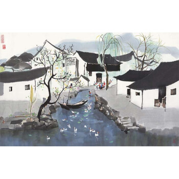 吴冠中装饰画小尺寸 横幅中国山水画挂画客厅江南水乡水墨画国画 20