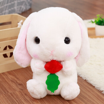 垂耳兔玩偶公仔毛绒玩具长耳兔子抱枕布娃娃送女生 白色玫瑰花 坐高22