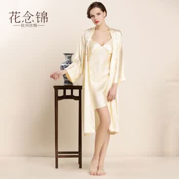 <em>花念锦</em>性感手绣<em>真丝睡袍</em>女两件套<em>睡衣</em>春夏<em>吊带</em>