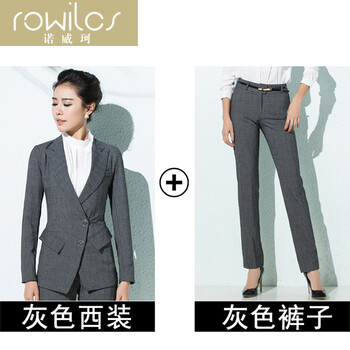 轻奢时尚品牌女装 诺威珂2015秋冬新款长袖修身女士正装裤西装职业女装套 黑西装+黑西裤 S