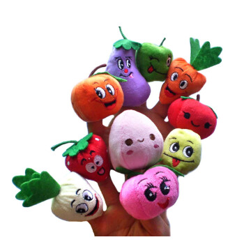 讲童话故事十二生肖人物小动物手偶指偶玩具 酒红色 水果蔬菜(10只)