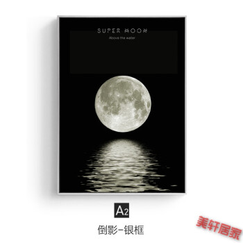 现代简约装饰画轻奢艺术挂画客厅壁画创意个性月亮黑白墙画 a2款-倒影