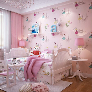 儿童壁纸无纺布墙纸小孩卡通跳舞女孩公主房卧室温馨环保可爱粉色