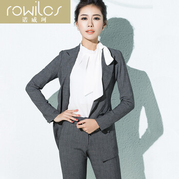 轻奢时尚品牌女装 诺威珂2015秋冬新款长袖修身女士正装裤西装职业女装套 黑西装+黑西裤 S