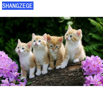 尚泽阁 拼图成人招财猫四只可爱的小猫咪动物500片木质拼图1000片益