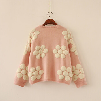 Polimoda 秋冬新款甜美立体花朵宽松套头加厚小清新毛衣 日式森女系短上衣ss1000 绿色 均码