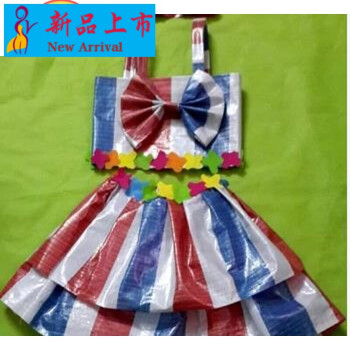 元旦儿童环保演出服塑料袋子时装秀表演出服装塑料裙子环保衣服款款